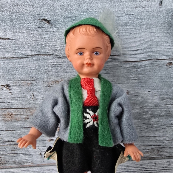 Vintage Celluloid Dolls Traditional German Bavarian Folk Set Of 2 Boy Girl 5" - Picture 7 of 7